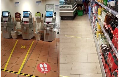 Bilder im Supermarkt von Linien auf dem Boden
